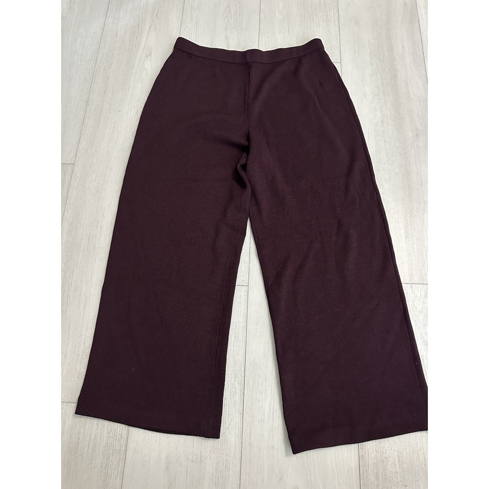 St. John Collection Knit Wide‎ Leg Pants Size 14 Bordeaux Wine Red Pull On
